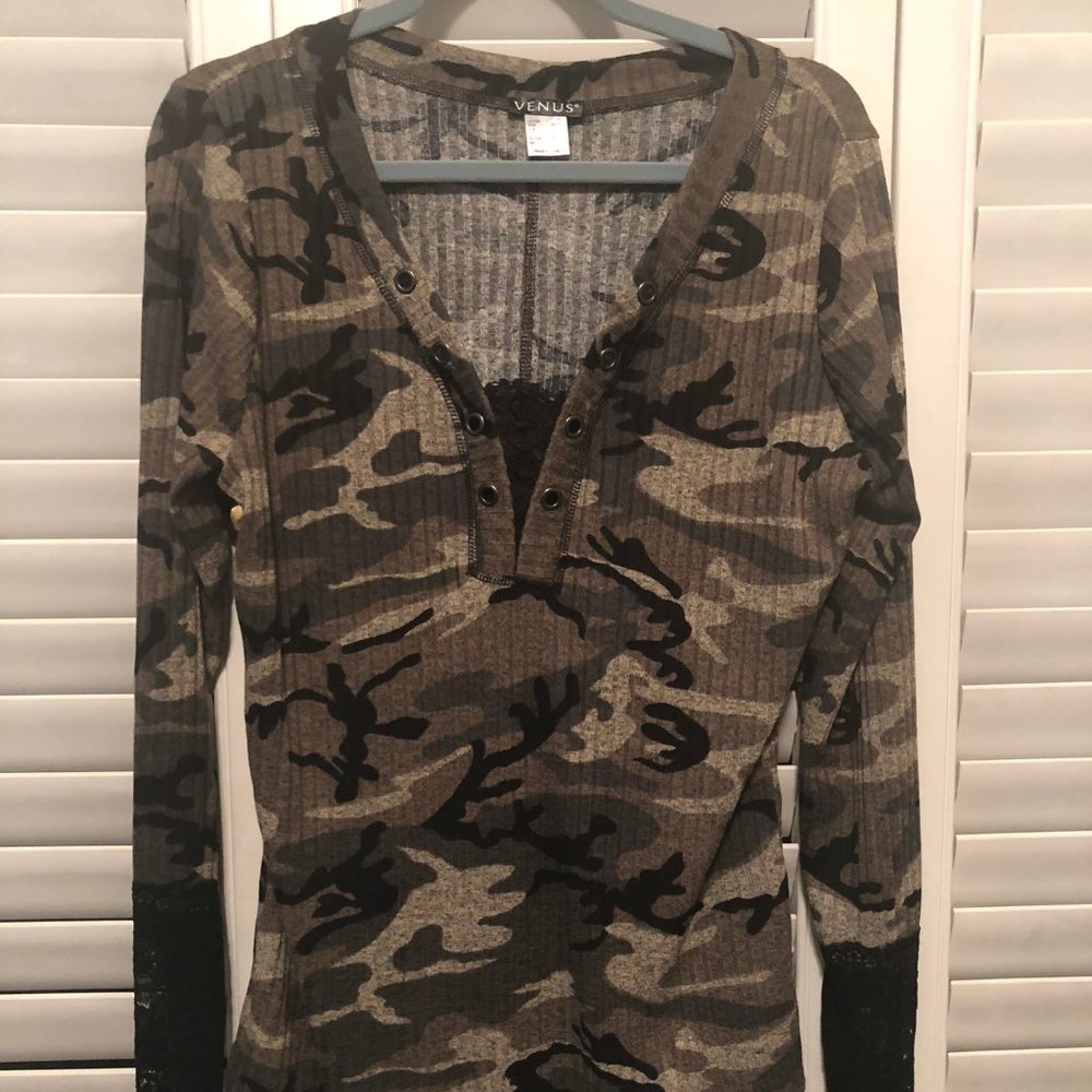 Army Henley Sexy Long sleeve top